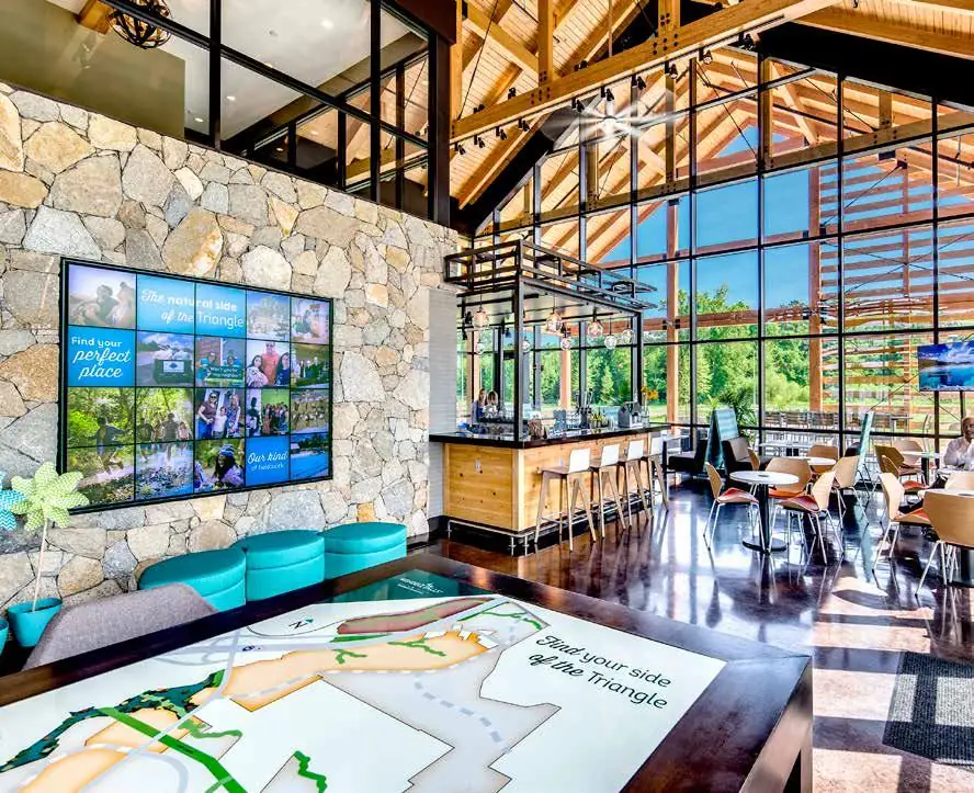 Video wall in a hospitality lobby
