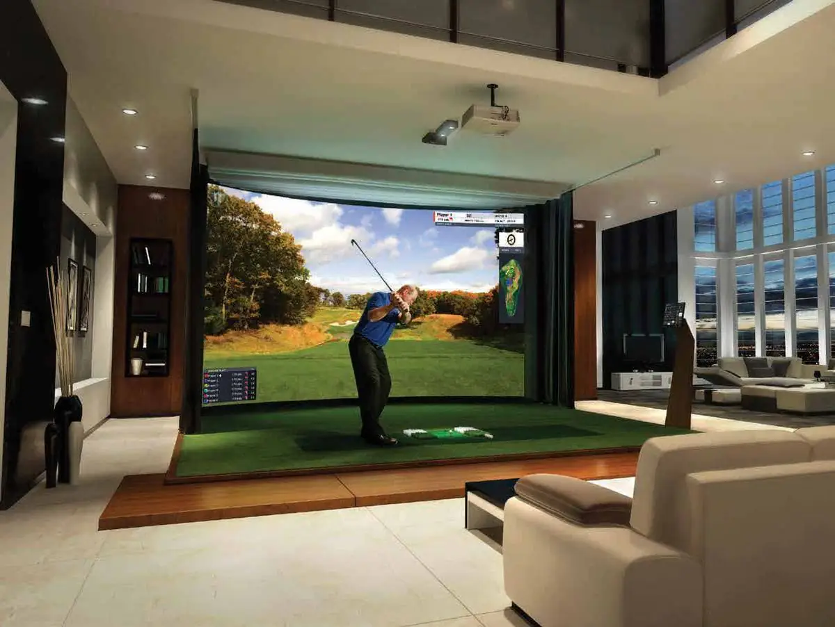Golf simulator room in a luxury home